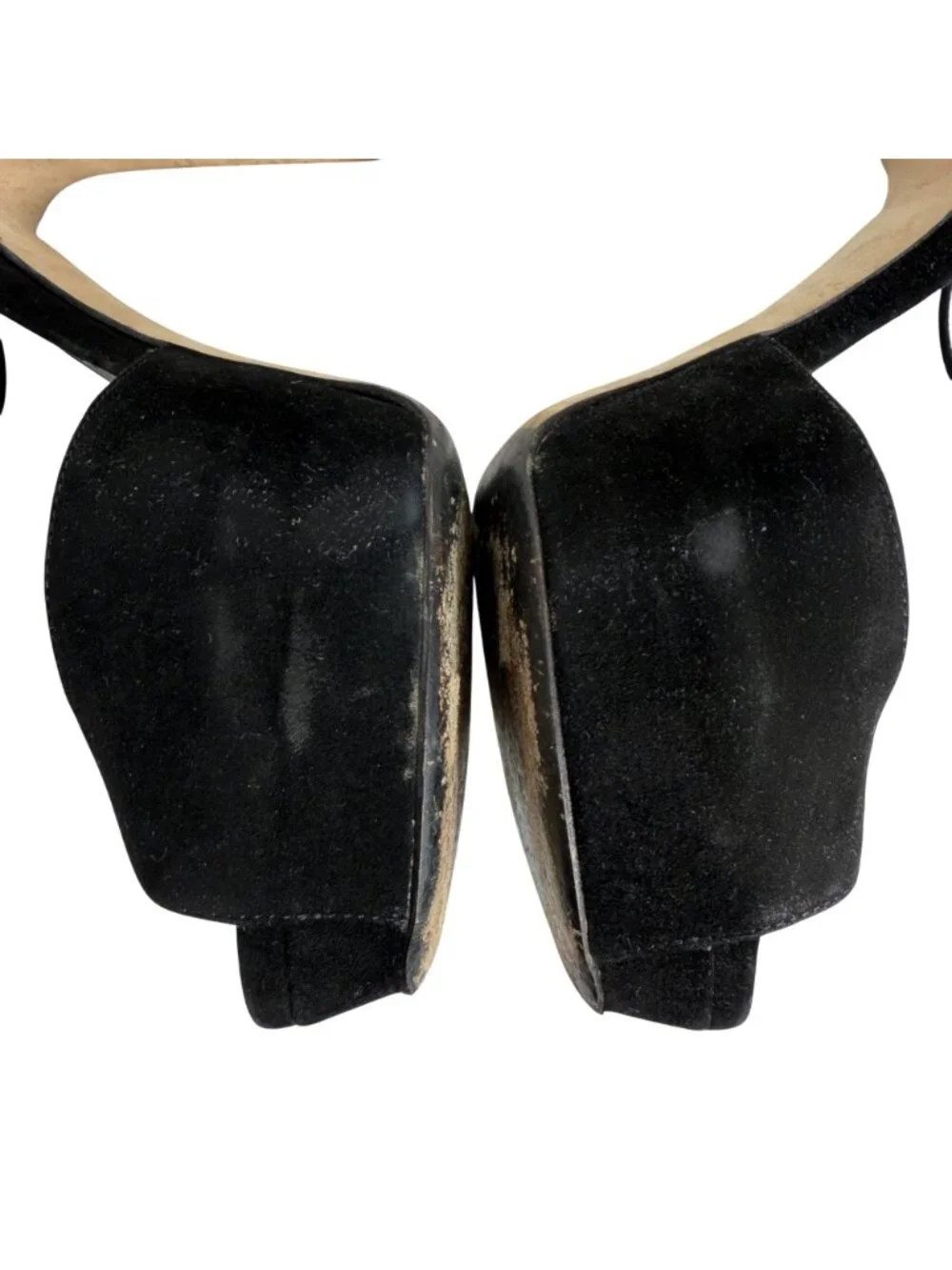 GUCCI Sofia Black Suede Crystal Embellished Heels Ankle Strap Platform Size 37 - Picture 4 of 16